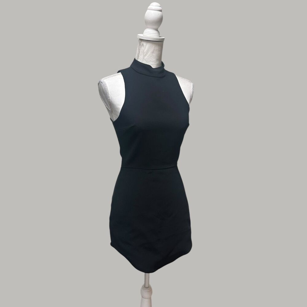 Amanda Uprichard Mock Neck Bodycon Mini Dress Black Sleeveless XS USA